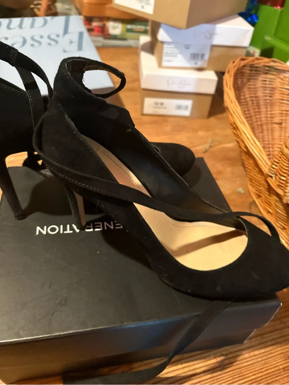 BCBGeneration Black Strappy Suede-Look Heels